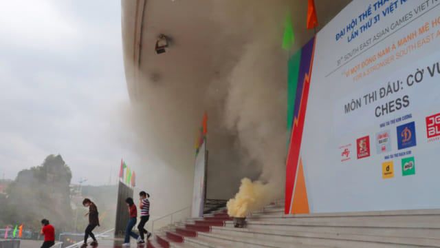 Diễn tập chữa cháy, cứu hộ ở nơi tổ chức thi đấu môn Cờ vua tại SEA Games 31